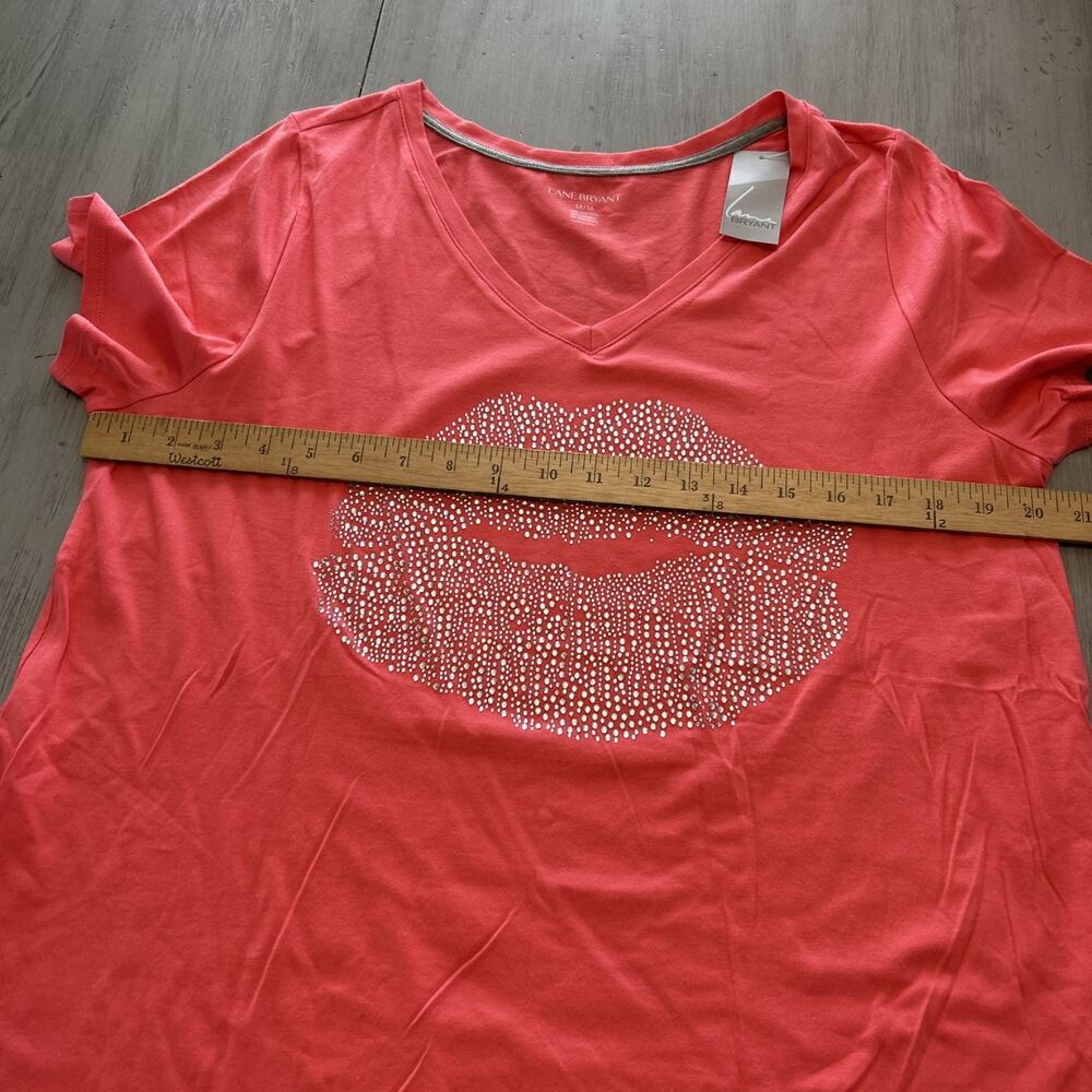 NWT Lane Bryant Pink Coral Rhinestone Lips V Neck T Shirt Sz 14 16 - Picture 5 of 6